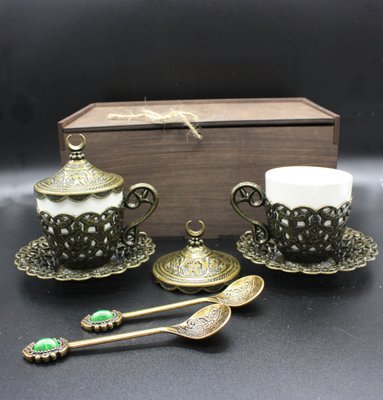 Подарунковий набір турецьких чашок Демітас 110 у коробці для чаю та кави (Бронза) 15393 фото