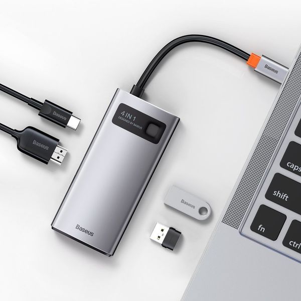 Концентратор хаб USB Type-C 4в1 HDMI 4K зарядка 100Вт Baseus Metal Gleam CAHUB-CY0G 3128 фото