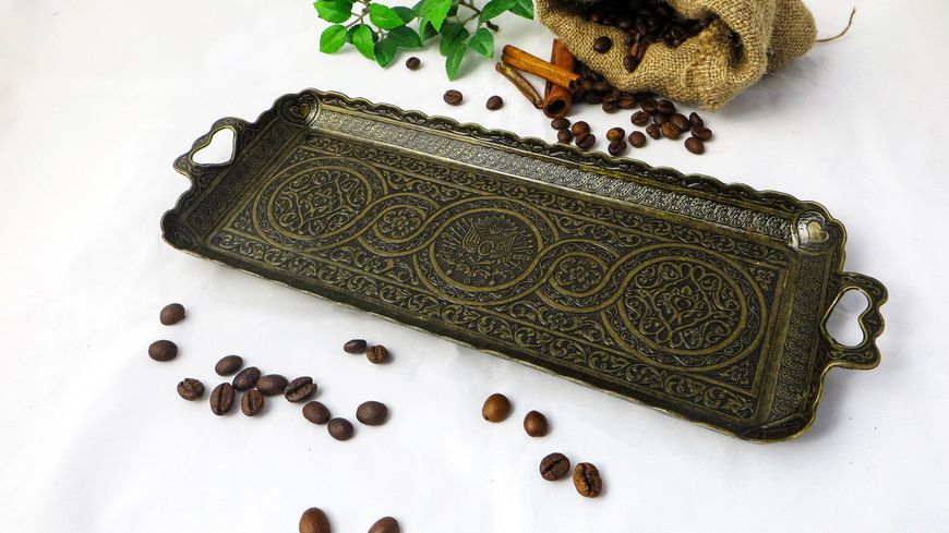 Турецкий кофеный поднос в восточном стиле металлический. Цвет Бронза 14446 фото