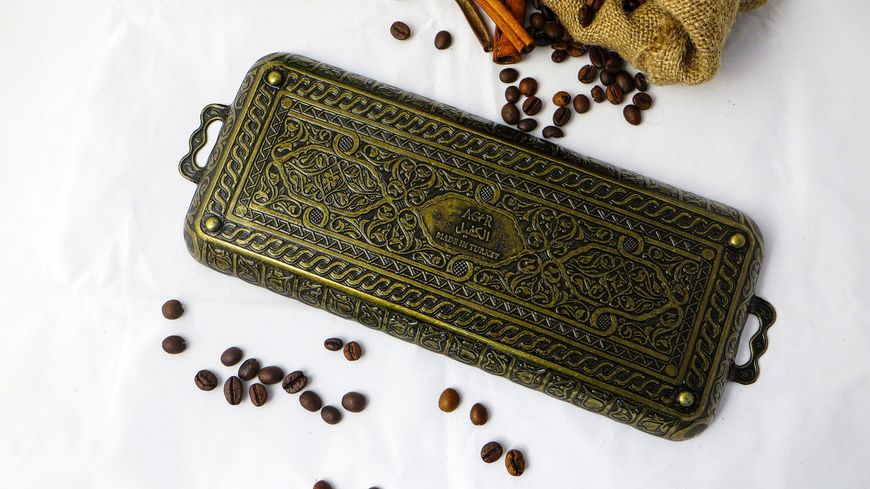 Турецький кавовий піднос в східному стилі металевий. Колір Бронза 14446 фото