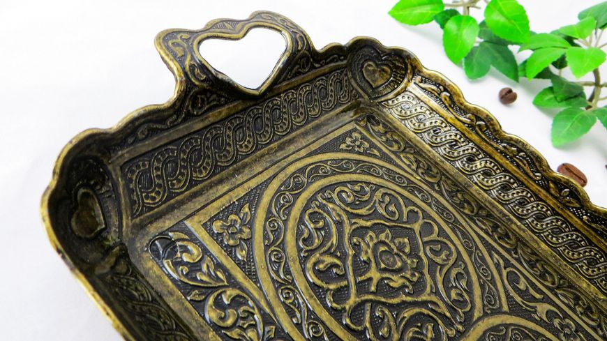 Турецький кавовий піднос в східному стилі металевий. Колір Бронза 14446 фото
