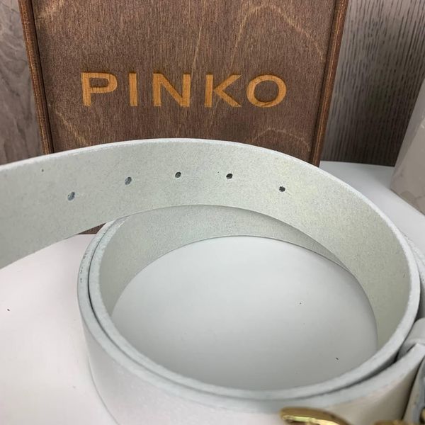Белый женский кожаный поясной ремень Пинко, классический пояс в стиле Pinko золотистый птички 883БГ фото