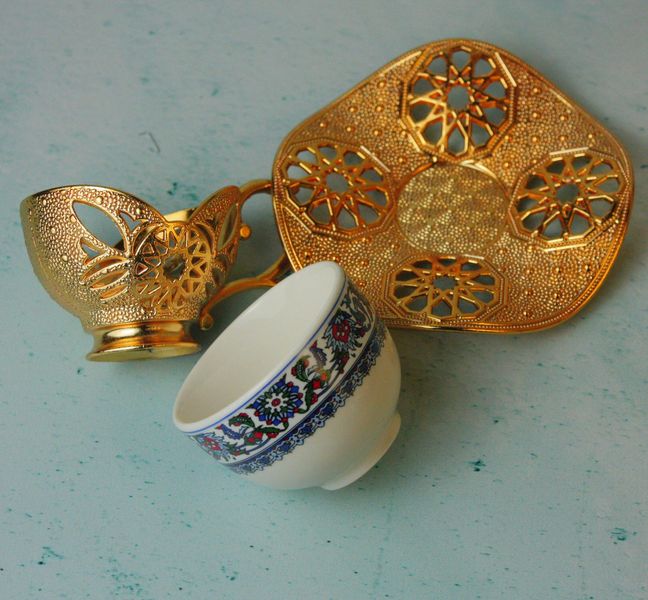 Турецкая чашка 90 мл Acar для подачи кофе Демитас Золото Орнамент 15813 фото