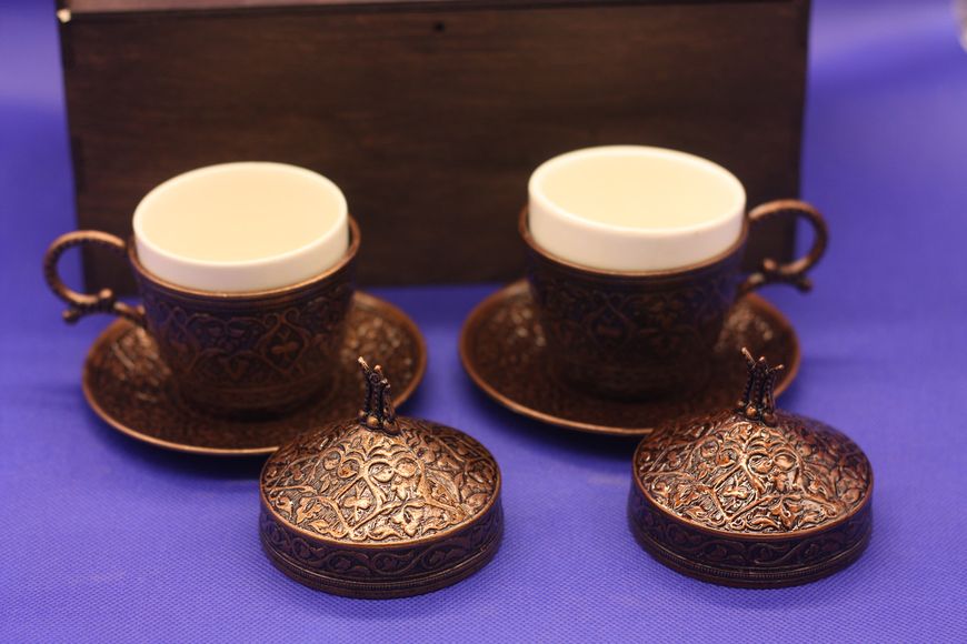 Турецкий набор для подачи кофе чашки 110 мл Демитас с ложечками в коробке 14648 фото