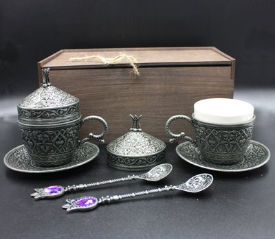Подарочный набор турецких чашек для кофе 110 Демитас в коробке (Темное Серебро) 15396 фото