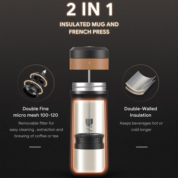 Френч пресс термочашка 320 мл. Thermal Travel Mug iCafilas 19005 FK11 фото