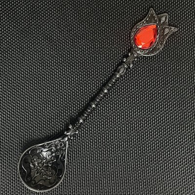 Турецкая ложка Tulip для кофе Темное серебро Красный камень 300314 фото