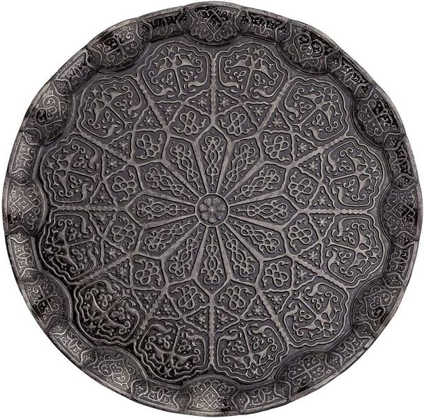 Турецкий кофеный поднос круглый металлический. 25 см Темное серебро 14812 фото