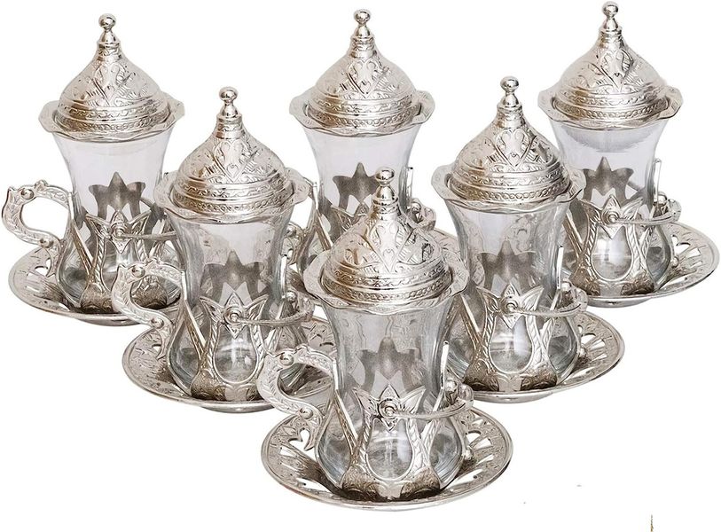 Турецький сервіс Армуди Чай/Кава 6 склянок. Світле Срібло 14521 фото