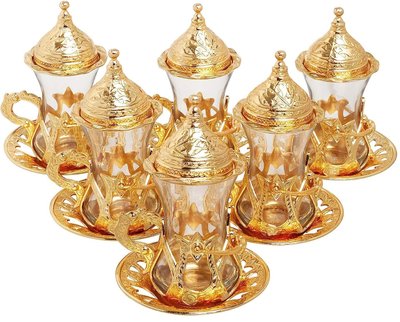 Набір турецьких склянок 6 шт. Армуди з лукумницею для чаю і кави. Золото 14814 фото