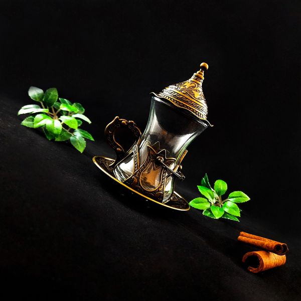 Турецкий стакан Армуды с лукумницей для чая и кофе. Бронза 14523 фото
