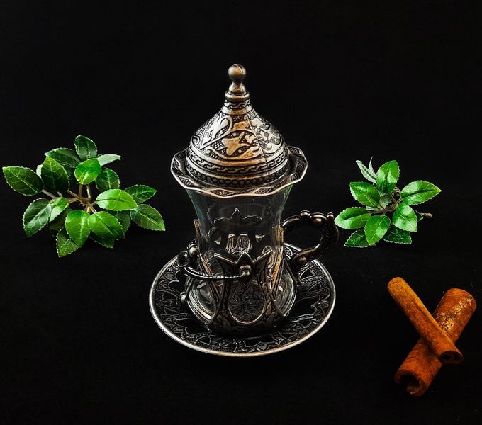 Турецкий стакан Армуды с лукумницей для чая и кофе. Бронза 14523 фото