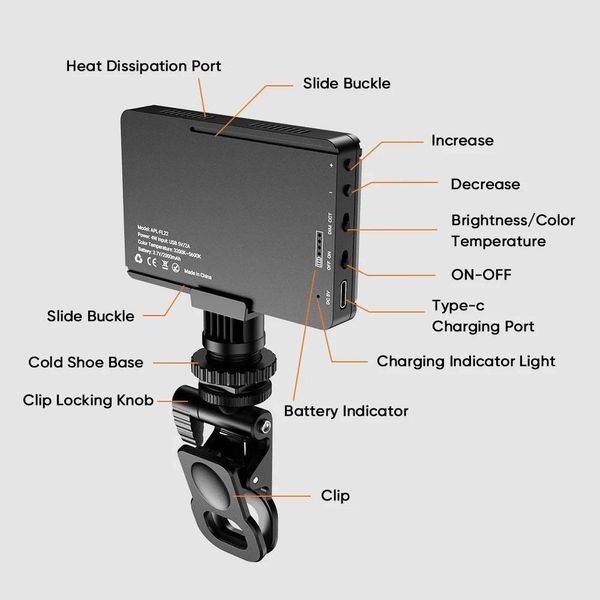 Накамерне LED світло Apexel APL-FL22 Портативний світлодіодний світильник, що заповнює CRI95+ 2700-6500К APL-FL22 фото