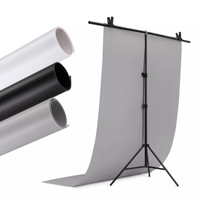 Набор из 3х виниловых фонов и стойки для предметной съемки, 100х200 (Белый, Черный, Серый) ПВХ 3 фото