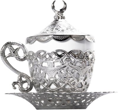 Турецкая чашка Демитас Acar с блюдцем 110 мл. Серебро 14825 фото