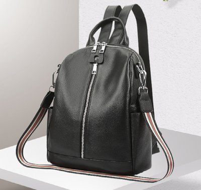 Женский кожаный городской рюкзак прогулочный рюкзачок из натуральной кожи черный 1496 фото