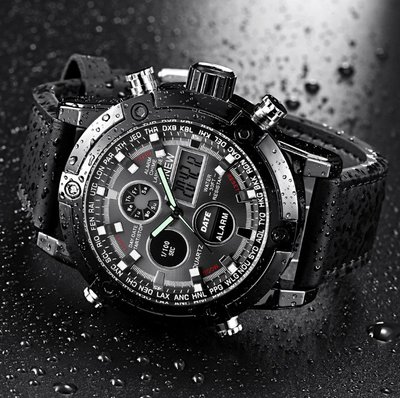Армейские мужские наручные часы черные, прочные военные часы с подсветкой секундомером 372 фото
