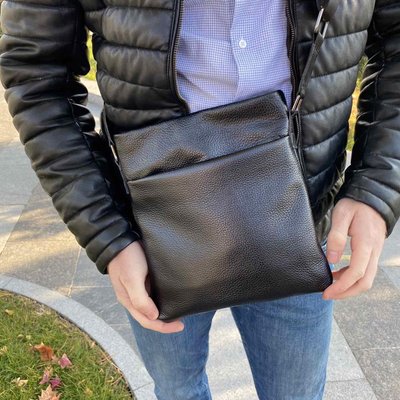 Кожаная мужская сумка планшетка черная полевая барсетка из натуральной кожи 778Ч фото