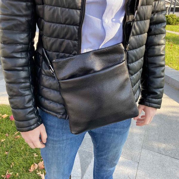 Шкіряна чоловіча сумка планшетка чорна польова барсетка з натуральної шкіри 778Ч фото