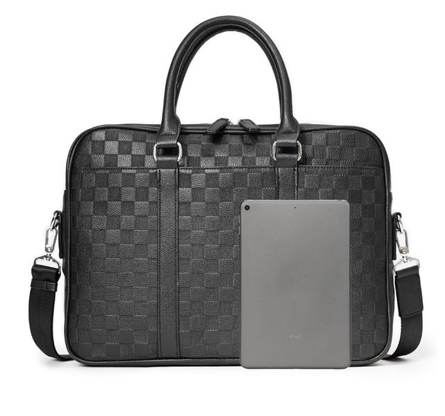 Мужской деловой портфель для документов черный, офисная сумка формат А4 с тиснением 1325 фото