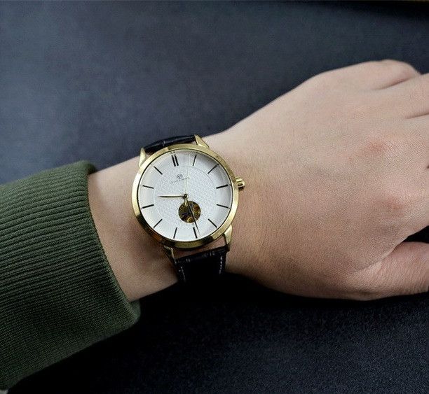 Механические мужские часы Золото, Белый 533 фото