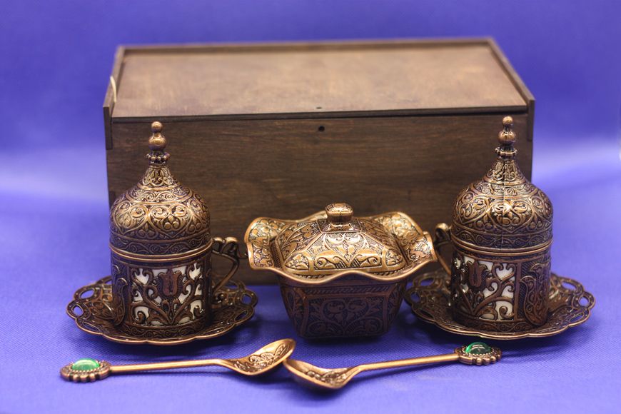 Турецкий набор для подачи кофе чашки 50 мл лукумница и ложки в коробке 14653 фото