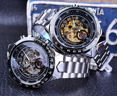 Чоловічий наручний механічний годинник з відкритим механізмом металевий сталевий 624 фото