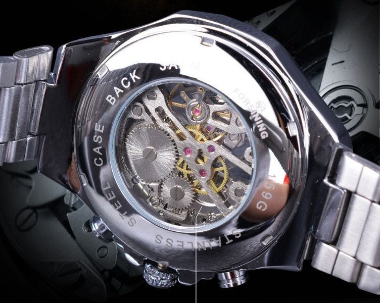 Мужские наручные механические часы с открытым механизмом металлические стальные 624 фото