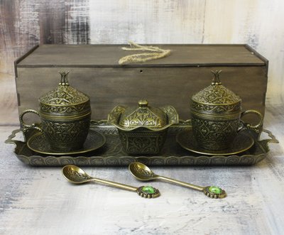 Турецкий набор на подносе 110 мл. посуда для кофе в коробке, Бронза 15785 фото