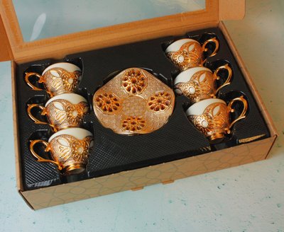 Набор турецких чашек 90 мл. Acar для кофе и чая 6 шт Золото 15811 фото