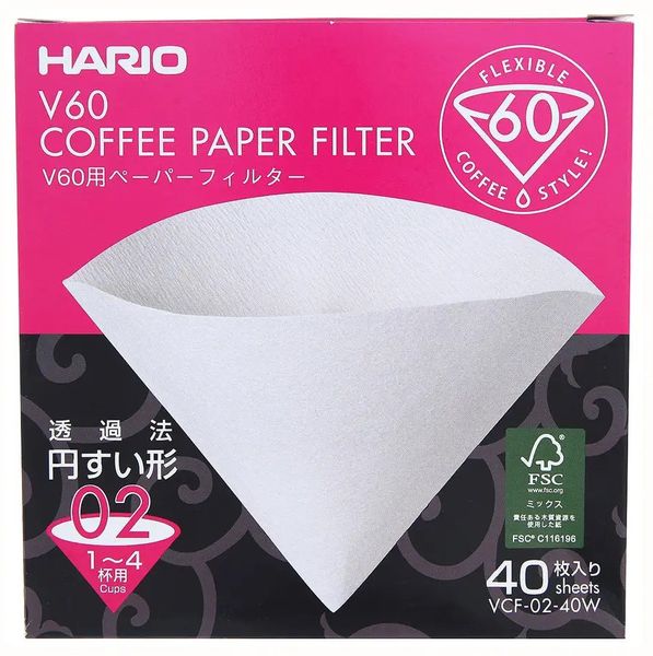 Фільтри Hario 02 40 шт. Білі Харіо V60 для кави BOX VCF-02-40W фото