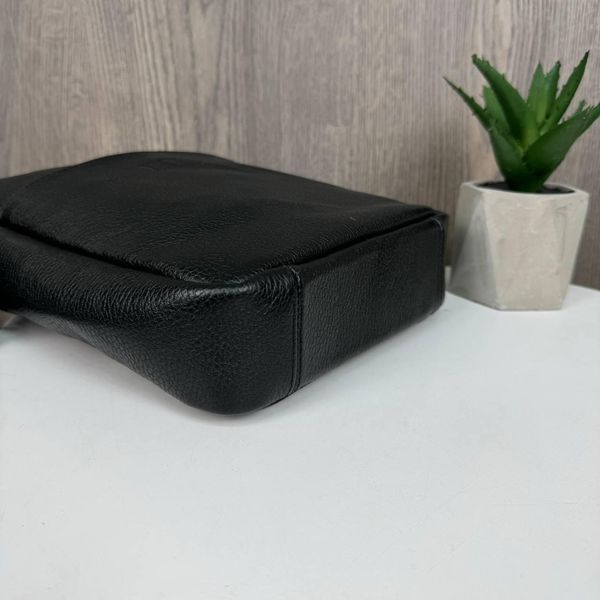 Кожаная мужская сумка планшетка черная, барсетка из кожи черная 1492 фото