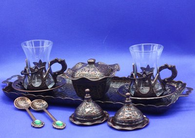 Турецький набір для подачі кави #14 стакани Армуди Мідний колір 14583 фото