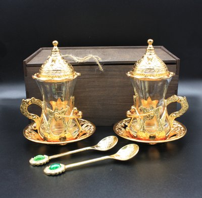 Набор турецких стаканов Армуды в подарочной коробке для чая и кофе (Золото) 15389 фото