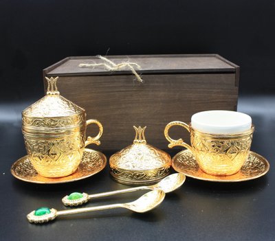 Подарунковий набір турецьких чашок для кави 110 Демітас у коробці (колір Золото) 15395 фото