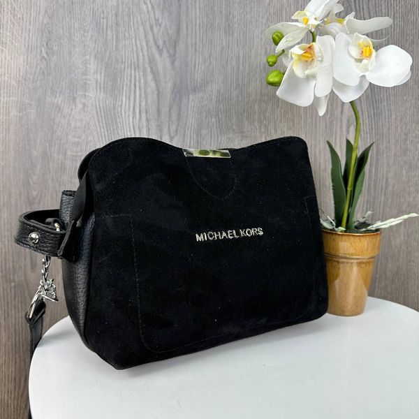 Женская замшевая сумка черная, мини сумочка натуральная замша 1367 фото