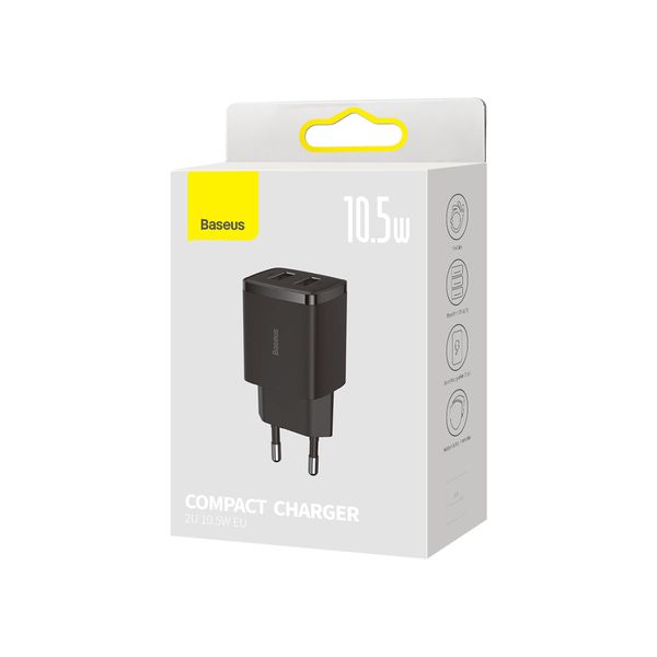 Зарядка для телефона планшета 10Вт 2х USB черная Baseus Compact CCXJ010201 3633 фото