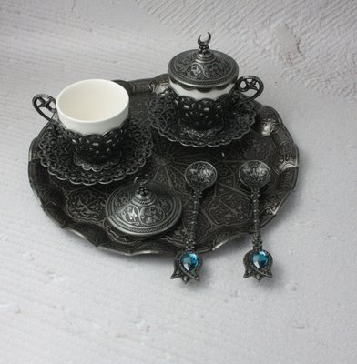 Турецкий набор #136 для подачи кофе чашки 110 мл демитас на подносе Темное серебро 18705 фото