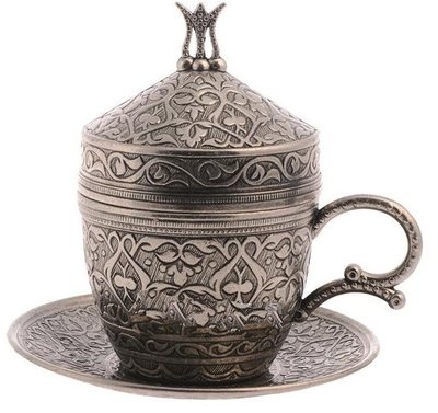 Турецкая чашка Демитас Acar с блюдцем 110 мл. Темное Серебро 14569 фото