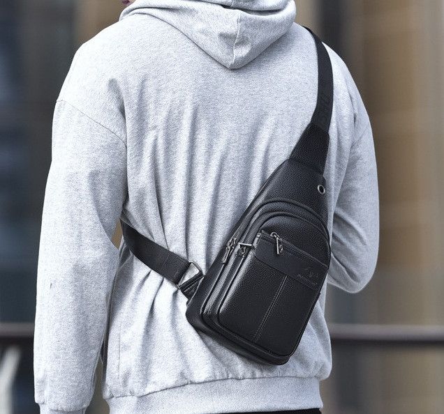 Стильная мужская сумка бананка на грудь мессенджер с Кенгуру, сумка-слинг на плечо черная 1220 фото