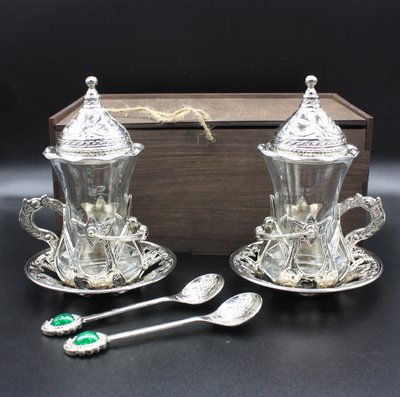 Набір турецьких склянок Армуди в подарунковій коробці для чаю та кави (срібло) 15387 фото