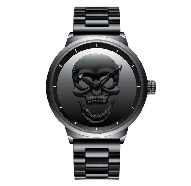 Металлические мужские наручные часы с черепом черные 489М фото