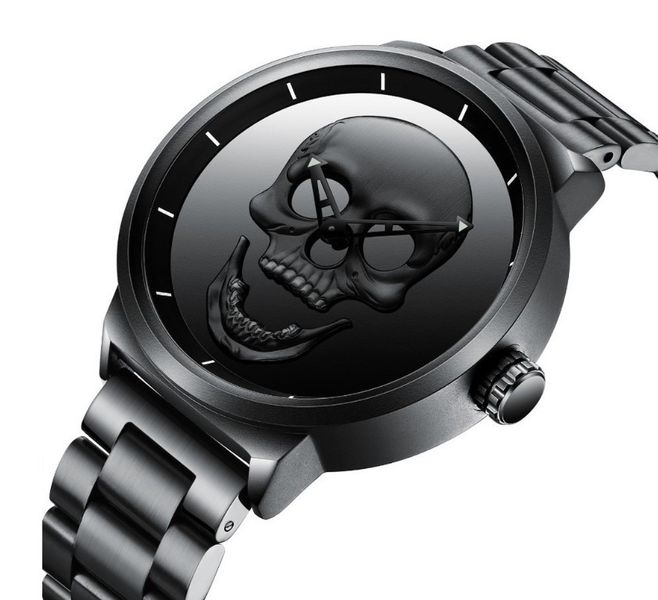 Металлические мужские наручные часы с черепом черные 489М фото