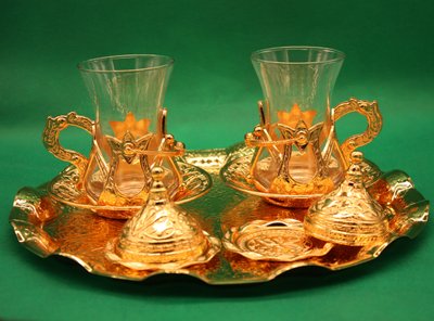 Турецький набір для подачі кави Армуди з лукумницями золото на підносі 14815 фото