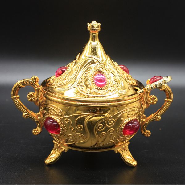 Турецкая сахарница Arsal с ложкой цвет золотой (Розовый камень) 15447 фото