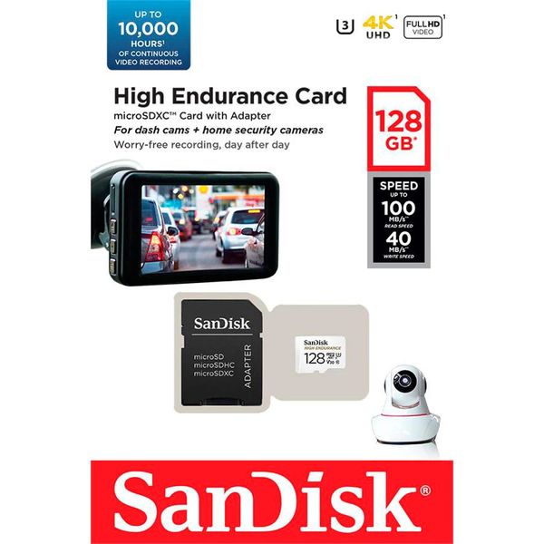 Карта памяти 128 ГБ microSDXHC U3 V30 SanDisk High Endurance SDSQQNR-128G-GN6IA 3564 фото