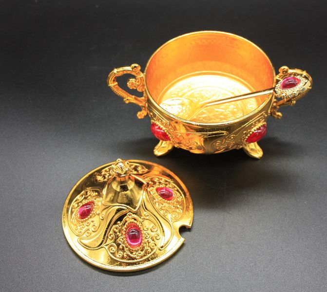 Турецкая сахарница Arsal с ложкой цвет золотой (Розовый камень) 15447 фото