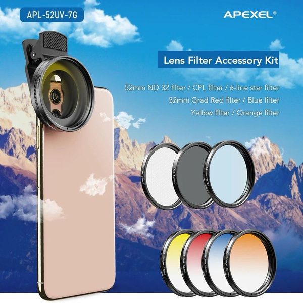 Фильтры линзы Apexel 52 мм для смартфона телефона 7 в 1 (APL-52UV-7G) APL-52UV-7G фото