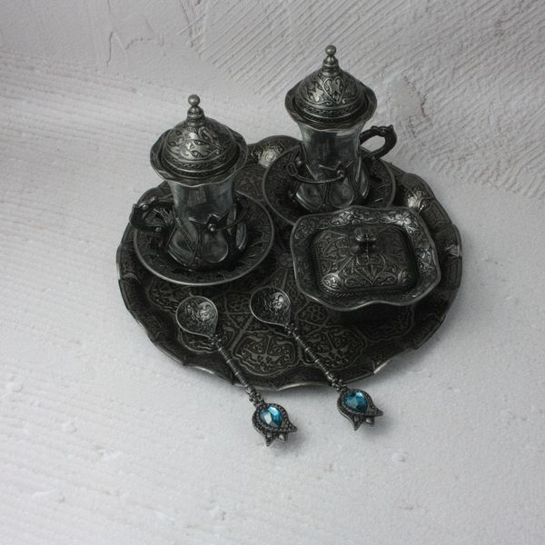 Турецкий набор для подачи кофе #147 Армуды Acar Темное Серебро 18716 фото