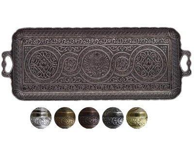 Турецький кавовий піднос у східному стилі металевий. Колір Темне Срібло 15017 фото